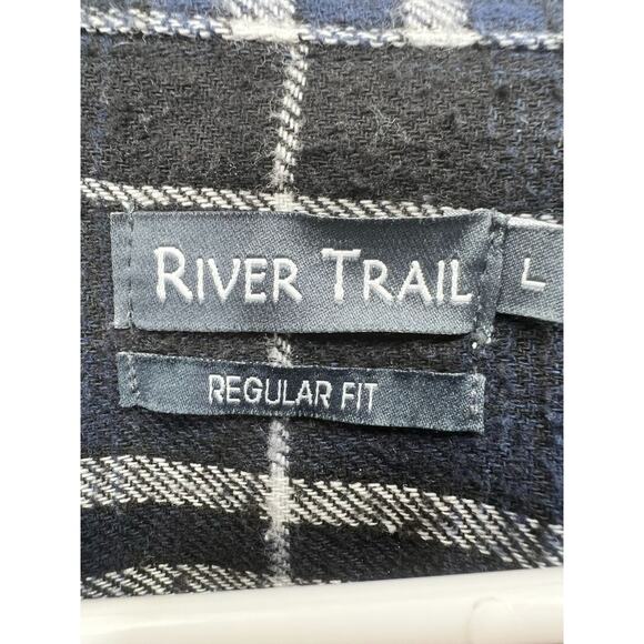 River Trail Black Blue White Plaid Ruffled Button Down Shirt Women's Size Large - Picture 2 of 3